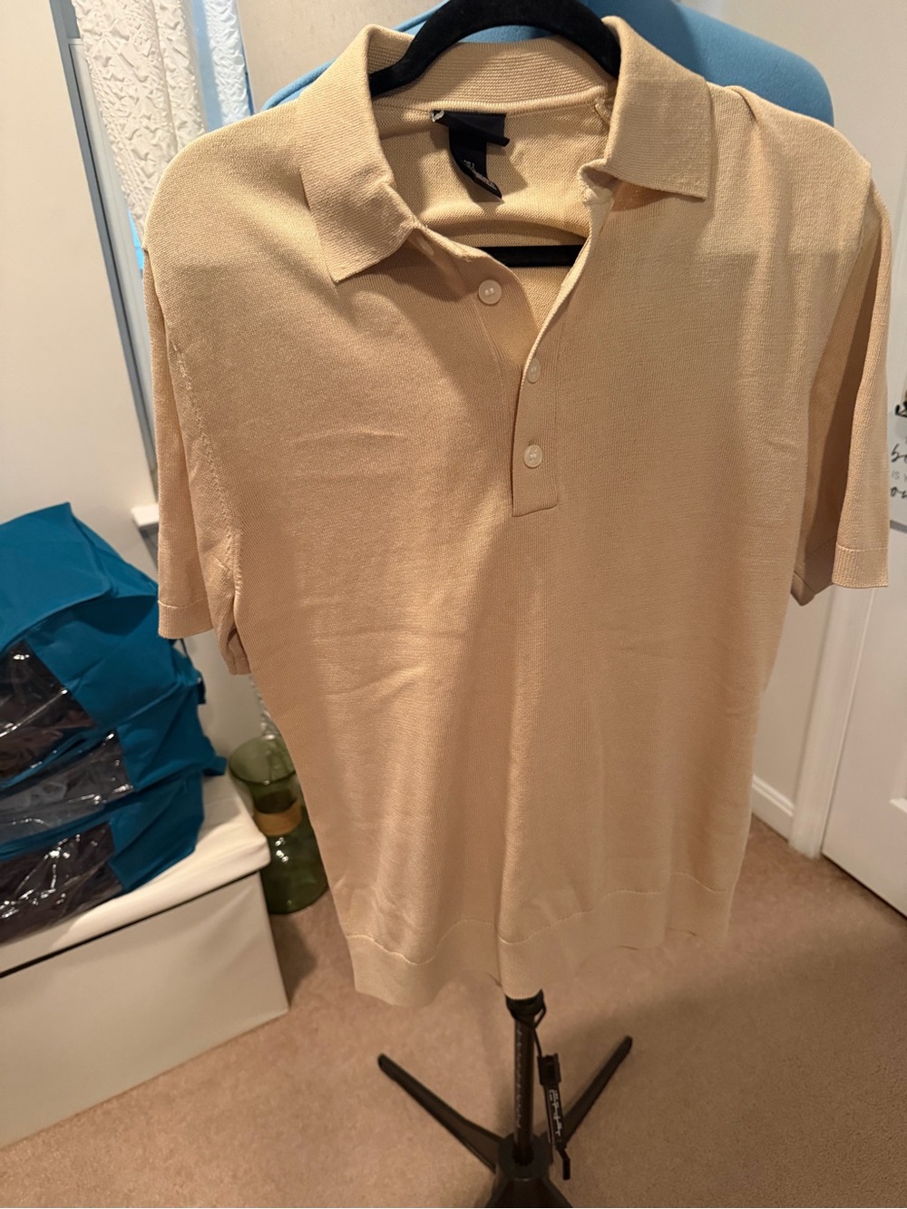 H&M Men's Beige Short-Sleeve Polo Knit